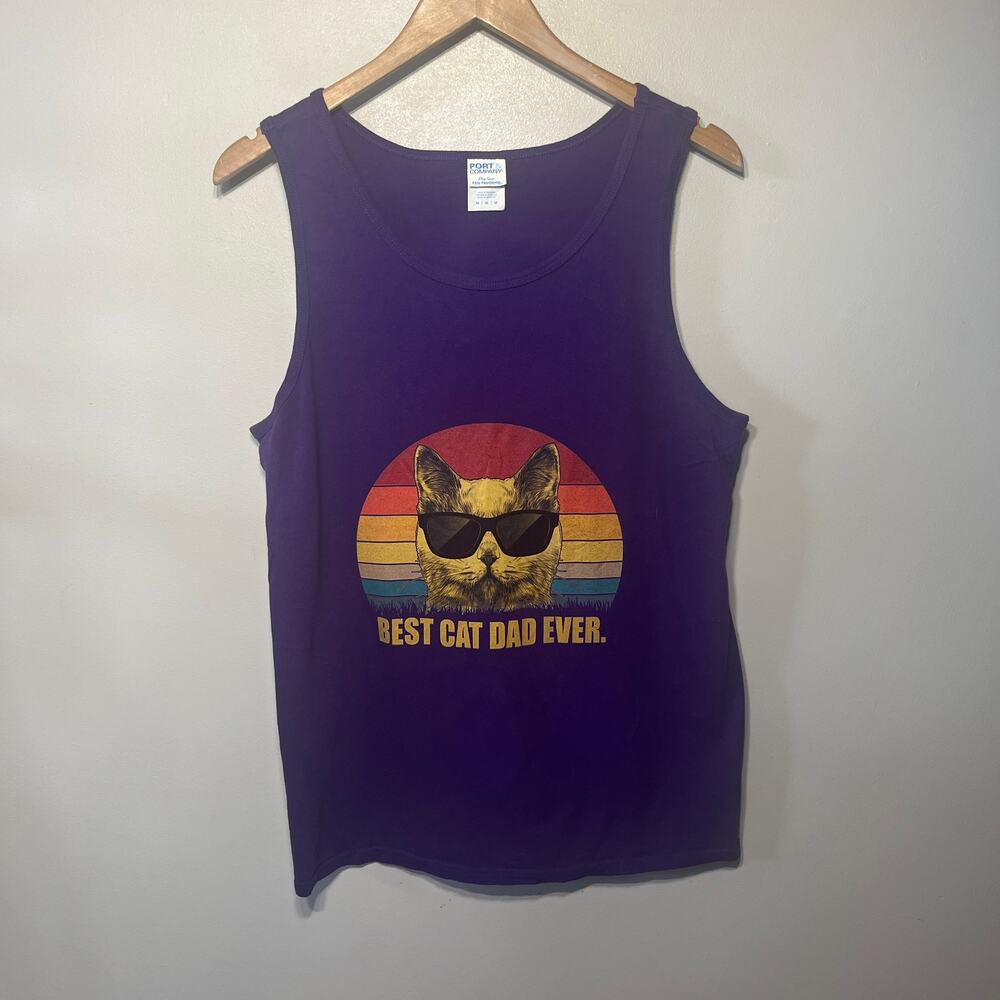 Port Company BEST CAT DAD EVER Purple Cotton Knit Tank Top Beach Grunge Summer M